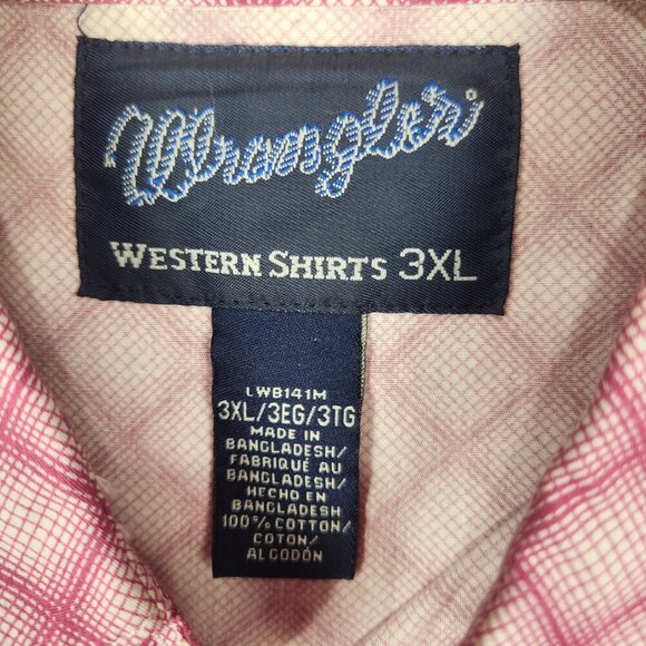 Wrangler Pearl Snap Shirt Women's 3XL Pink Breast Cancer Awarness Geometric - Picture 7 of 8